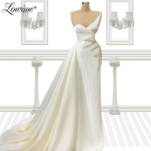 Gold Beaded Dubai Long Prom Dresses 2021 Custom Made Mermaid Arabic Party Gowns For Weddings Formal Evening Dress Plus Size Robe