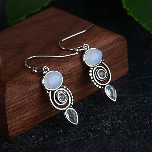 Dropshipping Bohemia long Earrings Vintage Retro Moonstone Earring Dangle Earrings for Women Indian Jewelry
