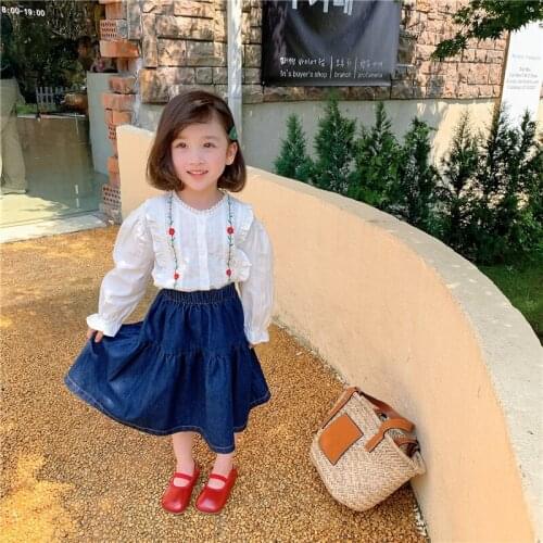 2021 Korea style girls denim skirt autumn cotton fashion girls skirts kids clothes 1-7 years