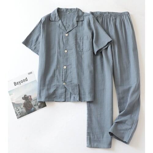 KISBINI Men Pajamas Set Summer Short-Sleeve Cotton Home Suit For Male Comfortable Solid Pyjamas Set Man Sleepwear