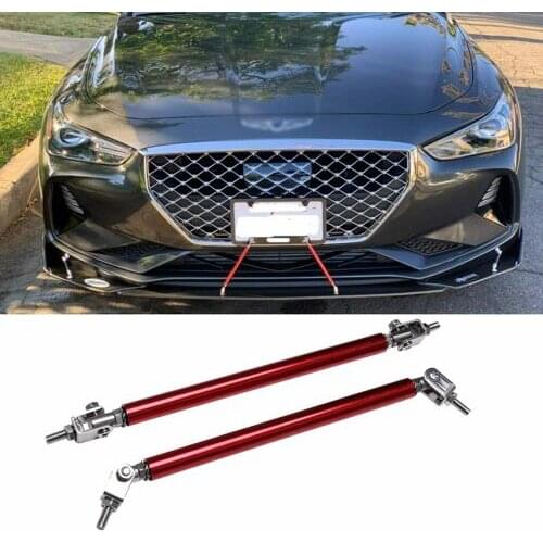 Red Adjust Front Bumper Lip Splitter Strut Rod Tie Support Bars 8"-11" Universal
