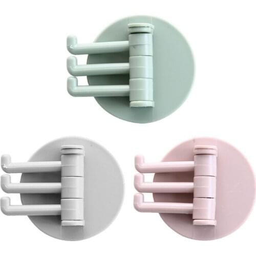 667A Nordic Style Self Adhesive Wall Mounted Hook Multifunctional Punch-Free Rotatable Storage 3 Hangers for Kitchen Bathroom