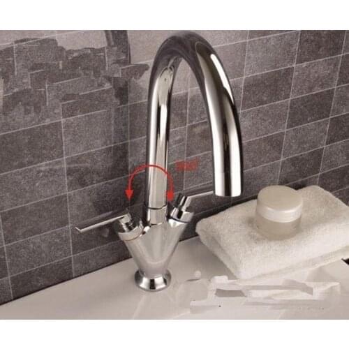 Kitchen Vidric Faucet! rotate 360 degrees.100% brass polished chrome color Dual handle basin mixer faucet .1pcs/lot