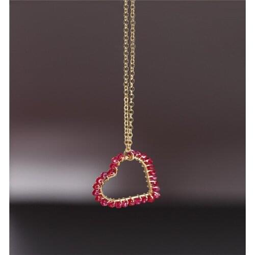 DMBS051 Faceted Ruby Pendant Female Genuine Yellow 14K Gold Injection Necklace For Girlfriend Gift