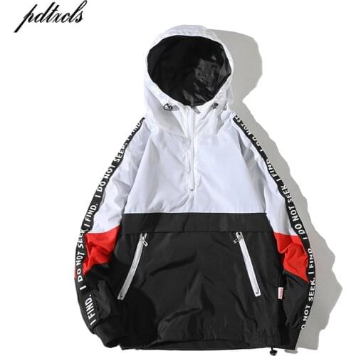 49New Hooded Jackets 2018 Men Hip Hop Patchwork Color Block Pullover Jackets Fashion Tracksuit Casual Coat Streetwear Vintage