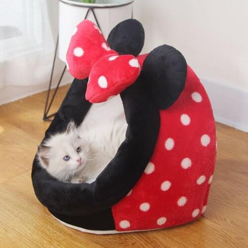 Cute Cat Bed Tent Warm Indoor Dog House with Mattress Puppy Sleep Kennel Pet Lounger Enclosed Cave Sofa Nest For Dogs Cats