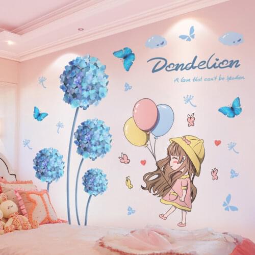 Cartoon Girl Balloons Wall Stickers DIY Flower Plants Mural Decals for Kids Rooms Baby Bedroom Kitchen Nursery Home Decoration