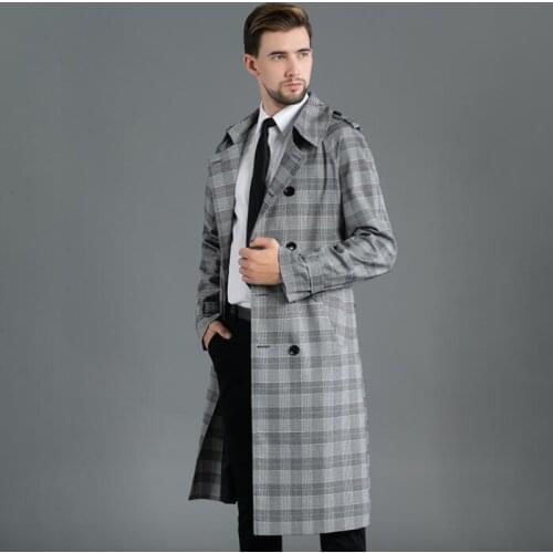 Mens trench coats man spring autumn square long coat men double breasted clothes slim fit overcoat long sleeve 2020 new designer