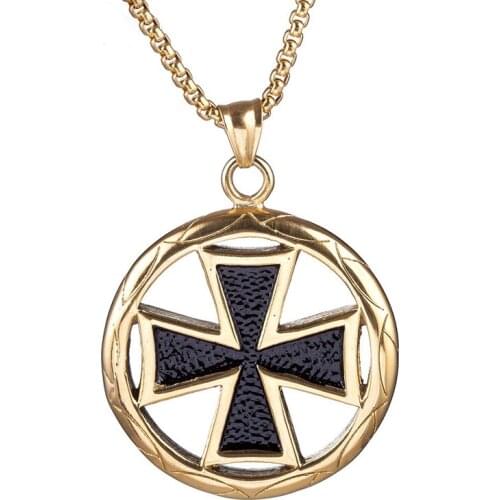Retro Round Cross Pendant Necklaces Personality Mens Stainless Steel Jewelry Necklace