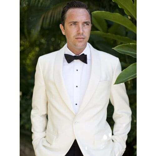 ANNIEBRITNEY White 2 Piece Slim Fit Men Suit With Black Pants Groom Wedding Tuxedo High End 2 Piece Prom Wedding Men Suit Set