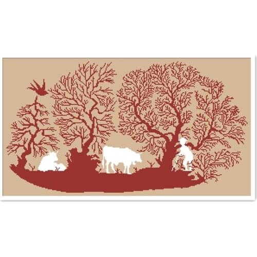 Les vaches cross stitch kit forset tree simple 14ct 11ct count linen flaxen canvas stitches embroidery DIY handmade needlework