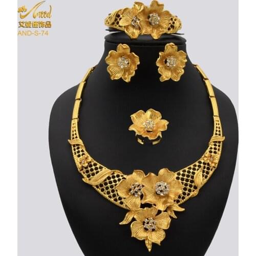 Bracelet Gold Color Plated Set Heart Earrings Women Fashion Earring Necklace For Women Designer Gifts Party African