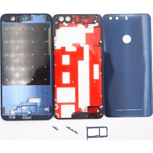 BaanSam New Front Frame Middle Frame Glass Battery Door Back Cover For Huawei Honor 8 With SIM Card Tray+Power Volume Buttons