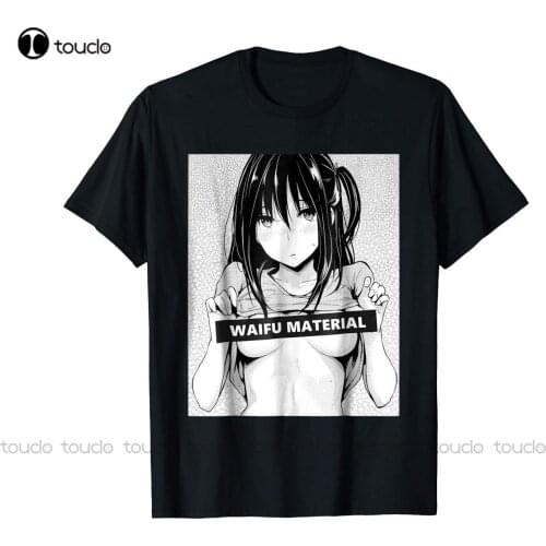 New Waifu Material Funny Hentai Anime Black T-Shirt S-3Xl Cotton Tee Shirt S-5Xl