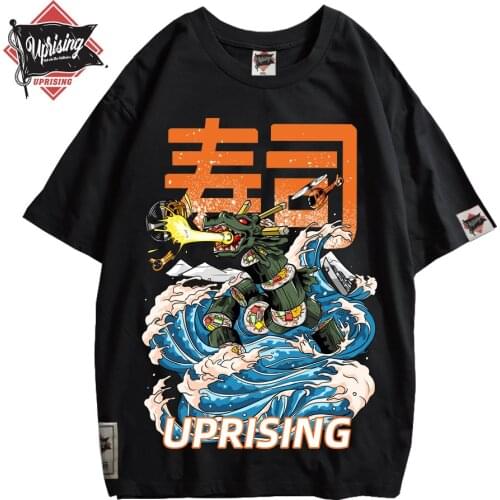 2021new Sushi Attack Counterattack Food Attack Uprising Japanese Street Trend Original Hip Hop Punk Mens Short Sleeve T-shirt