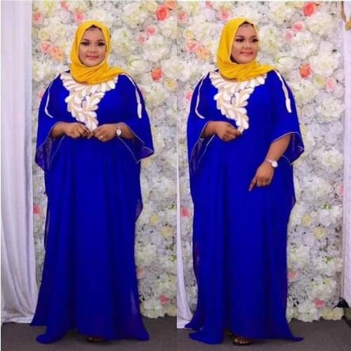 New African Dashiki Womens Fashion Abaya Stylish Chiffon Fabrics Loose Long Dress Free Size + Inside