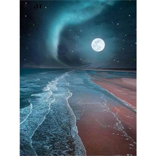 Landscape Moon DIY 11CT Embroidery Cross Stitch Kits Needlework Craft Set Cotton Thread Printed Canvas Home Decoration Sale