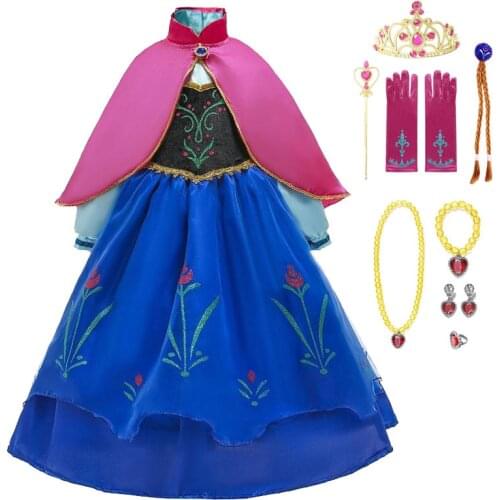 Frozen 2 Anna Princess Dresses Anna Costume with Cloak Children Cosplay Clothing Snow Queen 2 birthday Party Cosplay Fancy Dress
