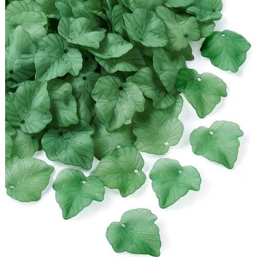 100pcs Frosted Transparent Pendants Acrylic Grape Leaf Charms for Necklace Bracelet Jewelry Making Green Blue Clear White Color