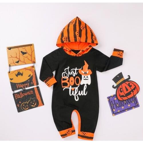 0-12M Halloween Kid Clothing Newborn baby Boy Girl Clothes Long Sleeve Hooded Pumpkin Romper Cute Sweet Party Club Outfit