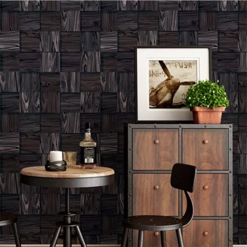 Chinese style retro nostalgic antique wood grain plank wallpaper personality hotel restaurant log color plaid TV background wall