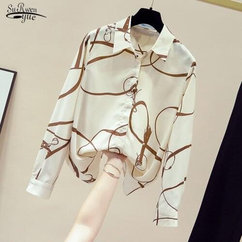 New Silk Shirt Women Blusa Korean 2020 New Autumn Long Sleeve Casual Cardigan Print Women Blouse and Tops Chemisier Femme 11163