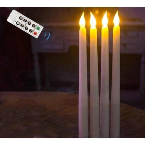 Remote controlled Led battery operated flameless Ivory taper candle lamp candlestick Xmas wedding table Church Bar decor 28cm(H)