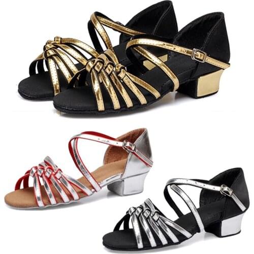 Gold Latin Dance Shoes Children Knot Dancing Shoes for Girls Latin free Shipping Dance Shoes Latin Tango /Salsa Latin Shoes C41