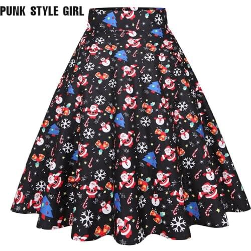 2021 Puff Skirt Midi High Waist XXL Plus Size Christmas Printed Pattern Swing Dance Party Y2k A-line Umbrella Circle Skirts