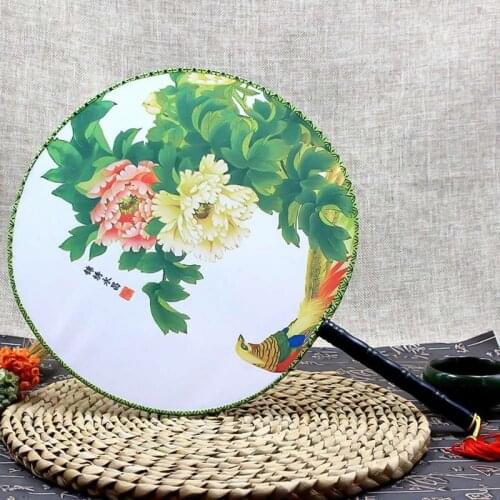 Random Color Chinese Style Female Round Fans Classical Dance Fan Handheld Circular Vintage Fan With Tassel Pendant