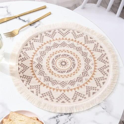 1Pc Bohemian Tassels Placemats Round Cotton Linen Woven Table Mats Heat Resistant Non-Slip Coffee Cup Mat Delicate Kitchen Decor