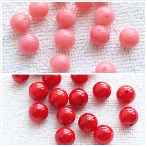 10pcs , 6-11mm Pink/Red Coral Half Hole Round Earring Loose Beads
