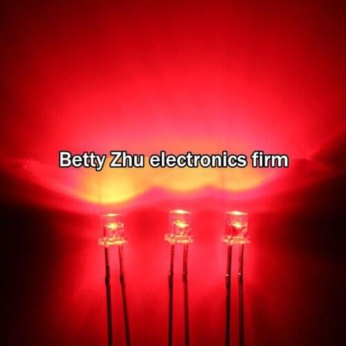 100PCS/LOT F3 / 3mm flat head with side long-legged Transparent shell red 620-625nm line LED light-emitting diode water clear