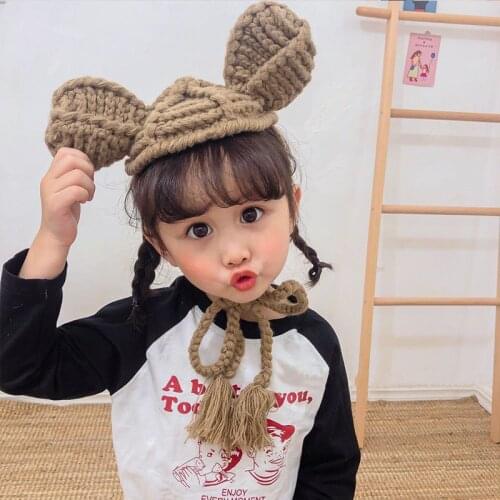 2021 Fashion Cute Baby Girl Boy Hat Cap Decoration Big Ears Children Toddler Solid Woolen Crochet Knitted Kids Hats Caps 1-10T