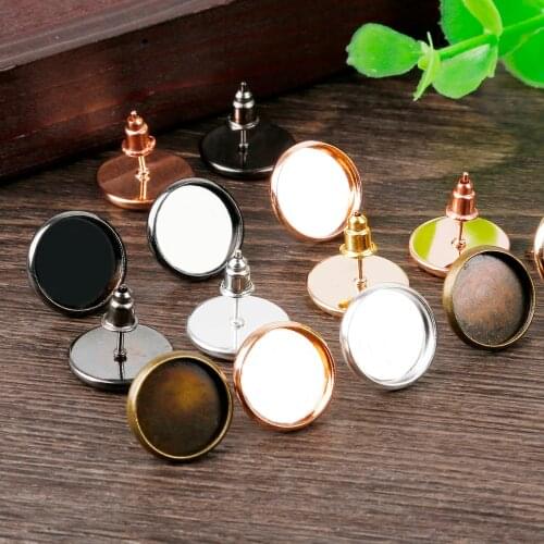 50pcs Gold Bronze Blank Earring Base 14mm Cabochon Cameo Settings Bezel Tray Diy Jewelry Making,Fit 12mm Cabochon