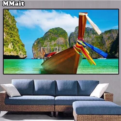 5D diy Boat in Beaches Landscape Painting diamond painting Rhinestone mural modern decor embroidery cross stitch wall art GG040