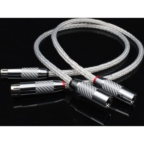 8AG Audiophile Silver Plating Single Crystal Copper Hifi Audio XLR Balance Cable Whit Carbon Fiber Plug