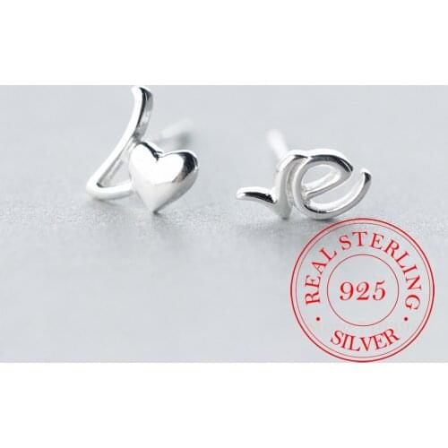 925 Sterling Silver LOVE Letter Stud Earrings For Women Elegant Lady Prevent Allergy Brincos pendientes mujer moda 2018 A102