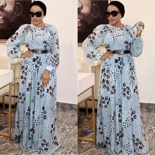 African Womens Clothing Dashiki Chiffon Print Long Dress Elegant Ladies Summer Long Sleeve Maxi Dress Plus Size Kaftan Vestidos