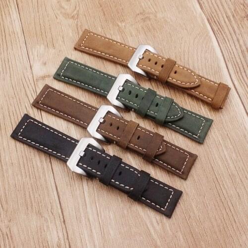 Watch Accessories Crazy Horse Leather Strap Leather Strap Fits for Panerai Series Strap Mens Watch Strap
