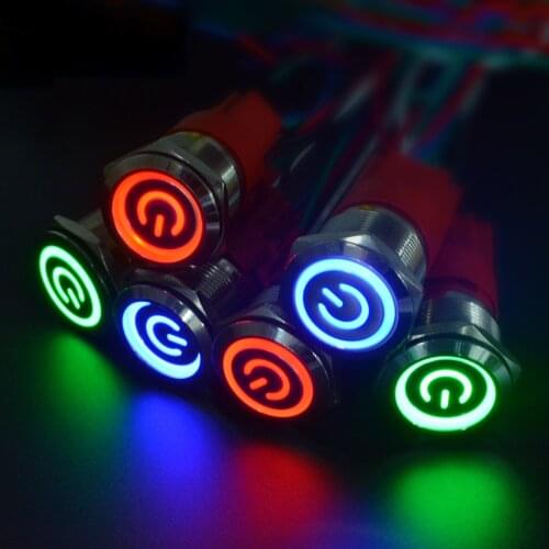 16mm/19mm/22mm Car Auto Metal Push Button Switch Ring LED 250V/5A Latching Self-lock Momentary Self-reset Waterproof