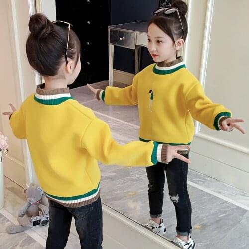 Girls plus velvet autumn and winter T-shirt Girl plus velvet warm sweater Girl cotton solid color sweater Girl thick warm t-shir