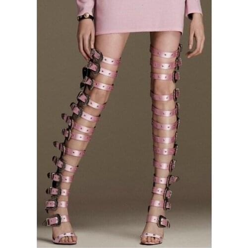 2018 Sandals Boots Female Heels Belts Buckle Over The Knee Long Boots Sexy Peep Toe Hollow Out Cool Party Woman Dress Boots