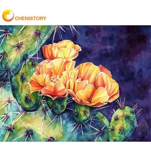 CHENISTORY Cactus Flower Paint By Numbers For Adults Children 60x75cm Frame On Canvas Handmade DIY Gift Modern Home Wall Arts