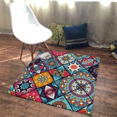 Ethnic Colorful Boho Carpet European Floral Square Floor Mat Dining Room Decoration Small Area Rug For Coffee Table