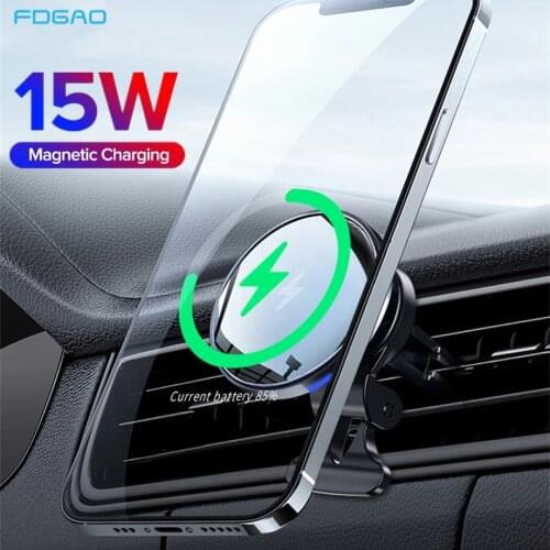 FDGAO Car Mount Magnetic Wireless Charger Bracket for iPhone 12 Pro Max 15W Fast Wireless Car Chargers Air Vent Holder Stand