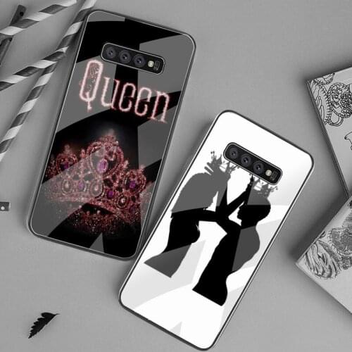 HOTCASHOP Couple King Queen Crown Phone Case Tempered Glass For Samsung S20 Plus S7 S8 S9 S10 Plus Note 8 9 10 Plus