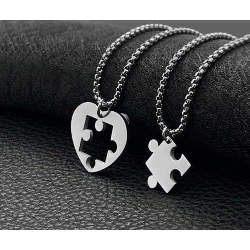 Stainless Steel BFF Necklace Womens Heart Pendant Necklace Fashion Couple Chain Puzzle Necklace Men Friendship Jewelry