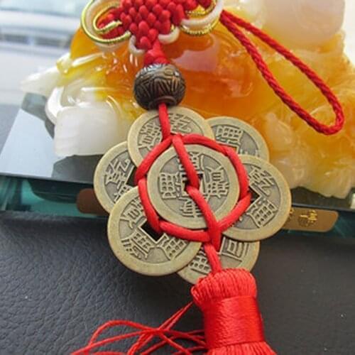 Chinese Knot Traditional Feng Shui Mascot Ancient Copper Coin Chinese Knot Hanging Fortune Wealth Health Lucky Copper Coin