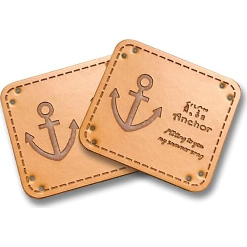 48Pcs Anchor Logo Handmade Leather Labels For Clothing Patches Hand Work Gift Label Bag Needle Work Tags Hand Made Sewing Tag